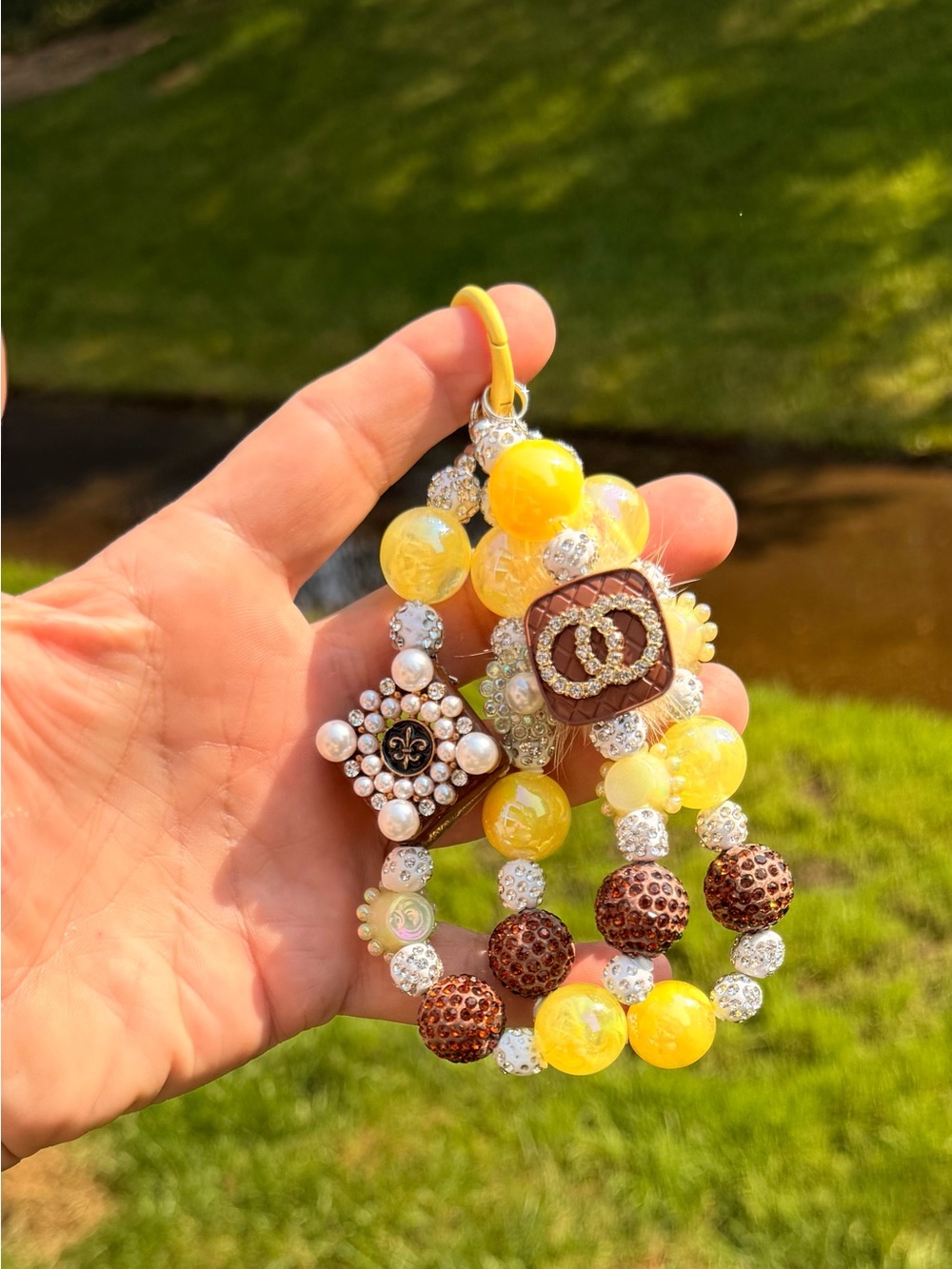 Yellow Crystal Beaded Keychain Charm (phone charm/saddle or bridle charm/ect)